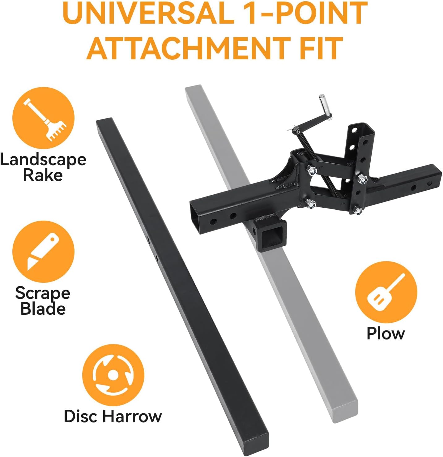 ATV/UTV Manual Implement Lift, 50 Inch ATV Attachments 1-Point Hitch System for 2 Inch Receiver, Adjustable Height Heavy Duty Steel Lift for Rake Scrape Blade Plow and Disc