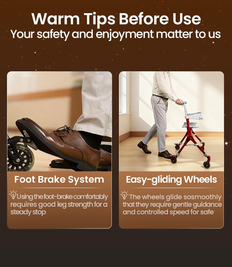Ultra Lightweight Foldable Rollator for Adults – Z35 Walkers with Dual X-Design, Supports 300 lbs, Includes Carry Bag