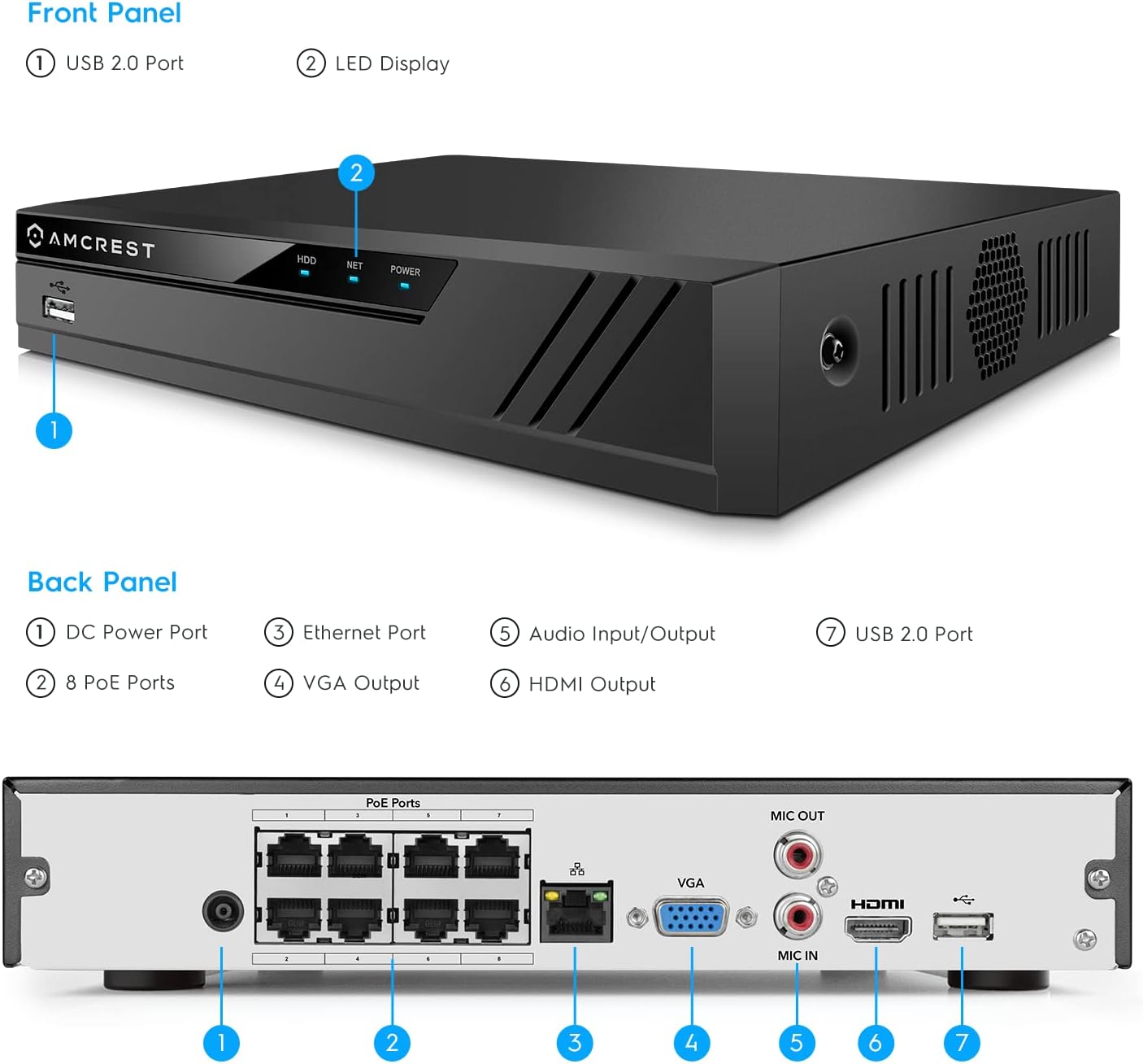 4K Security Camera System, 4K 8CH PoE NVR, (4) x 4K Night Color Bullet POE IP Cameras, Active Deterrent