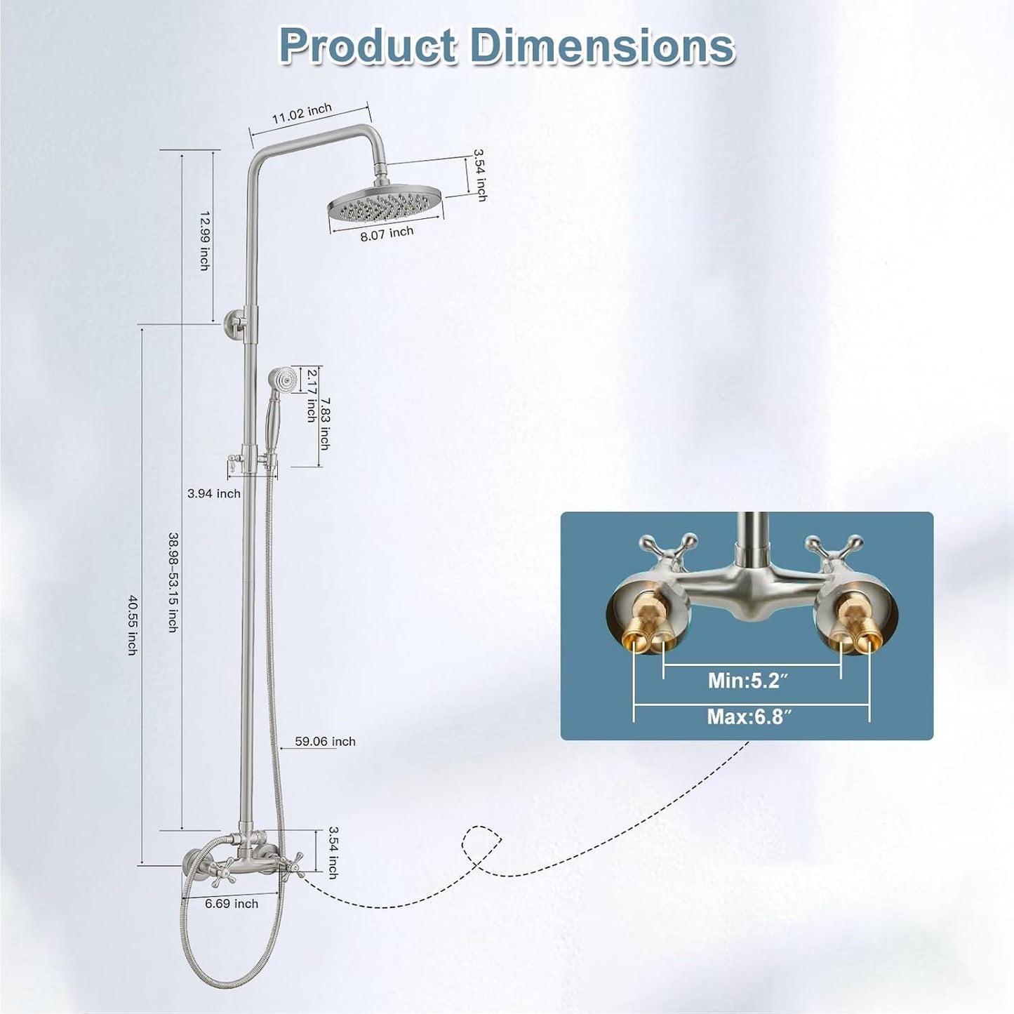 Outdoor Shower Kit, Bathroom Shower Feature Shower System Set, Outside Shower Faucet High Pressure Wall Mount, Brushed Nickel (Brushed Nickel)