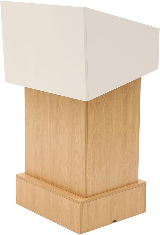 Wooden Podium Stand Lectern Oak Color 16MM Wood Board Elegant Design with Storage Wooden Pulpit for Restaurants Churches Seminars and Schools