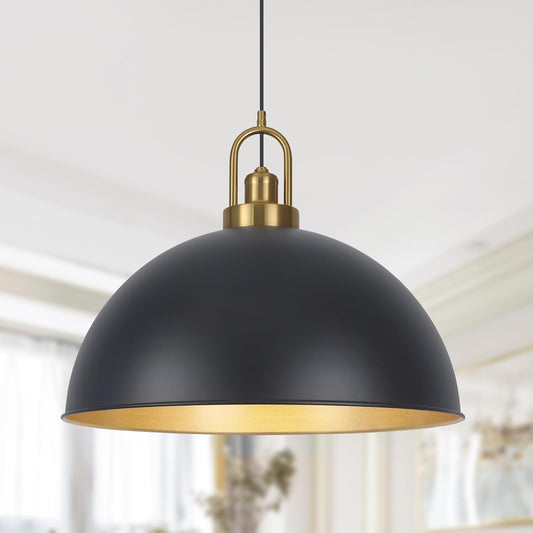 Matte Black Dome Pendant Light 19.68' Large Farmhouse Chandelier Adjustable Metal Hanging Lighting Fixture for Kitchen Island Bedroom Dining Room and