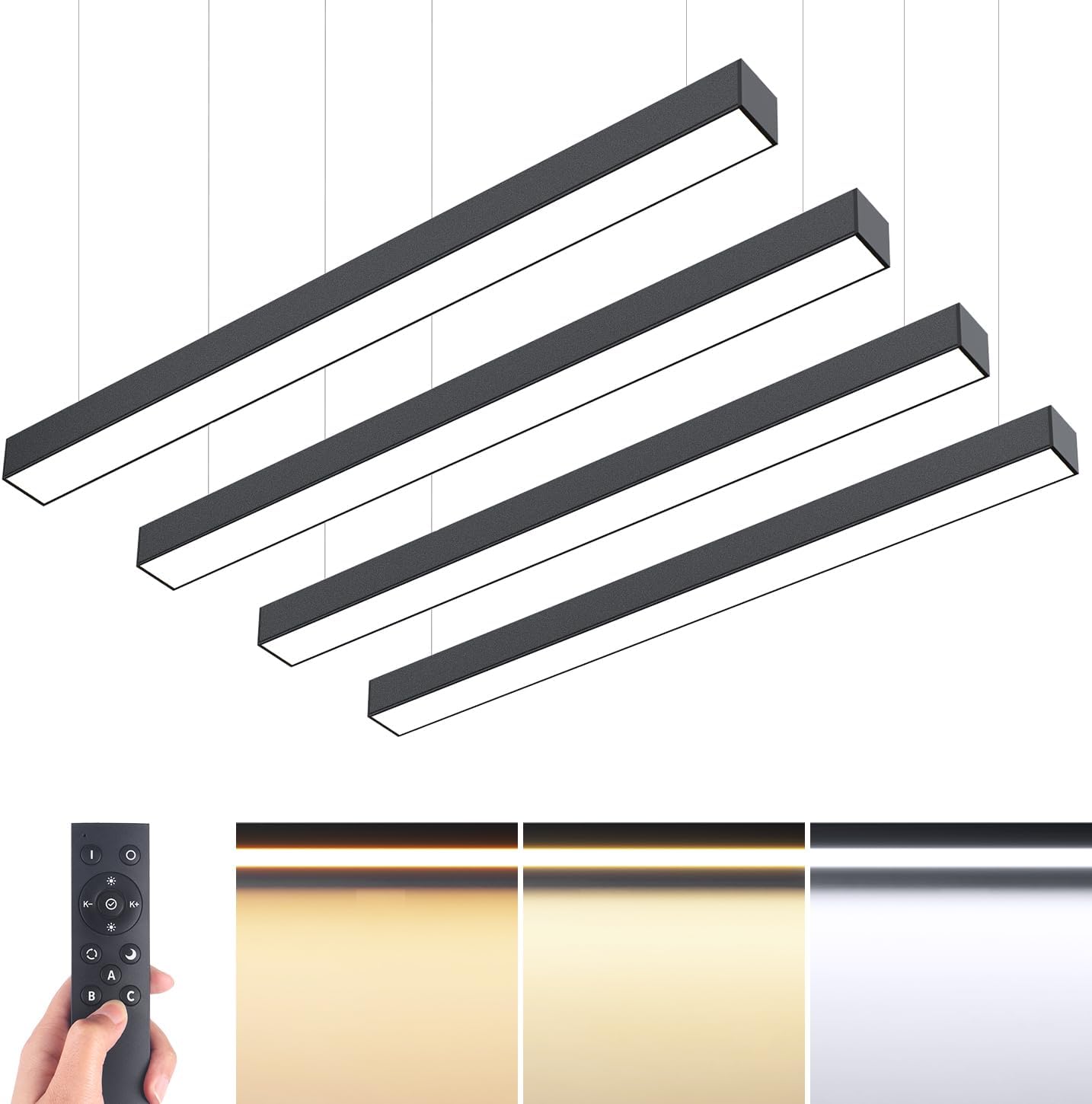 VShape LED Linear Light Fixture with Remote Control 4 Packs, Seamless Connection 4FT Linear Pendant Light Strip, 3000K to 6000K CCT Selectable,