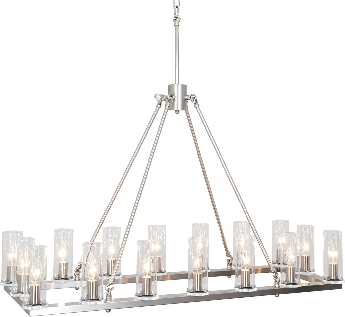 39.4' Modern Farmhouse Rectangle Chandelier for Dining Room Brushed Nickel Linear Pendant Light Fixture for Kitchen Island Rectangular Chandeliers