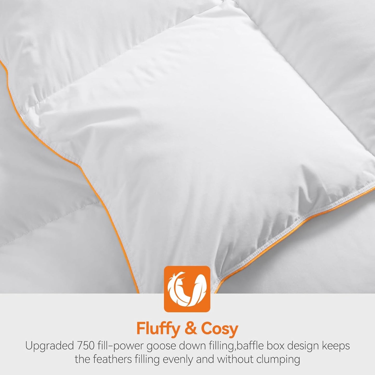 Luxurious Goose Feather Down Comforter Queen Size, Ultra-Soft Organic Cotton 750 Fill-Power All Season Down Duvet, 65oz Fluffy Lightweight Hotel