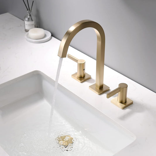 indare Brushed Gold Bathroom Faucet, 8 Inch Brass Widespread Bathroom Sink Faucet 3 Holes, Two Handles Bathroom Sink Faucet with Pop-Up Drain & Supp