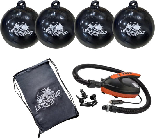 LTUBigBertha | 2.0 Basic Package | Inflatable Tie-Up Boat Fender Buoy | (4) Bumper Ball | Black | 16 PSI Pump |Premium Storage Bag