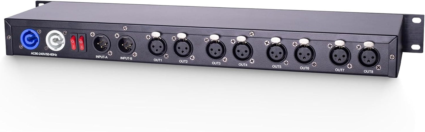 8-Port RDM DMX Splitter with Dual Input, PowerCON Linking, and Signal Amplifier Distributor