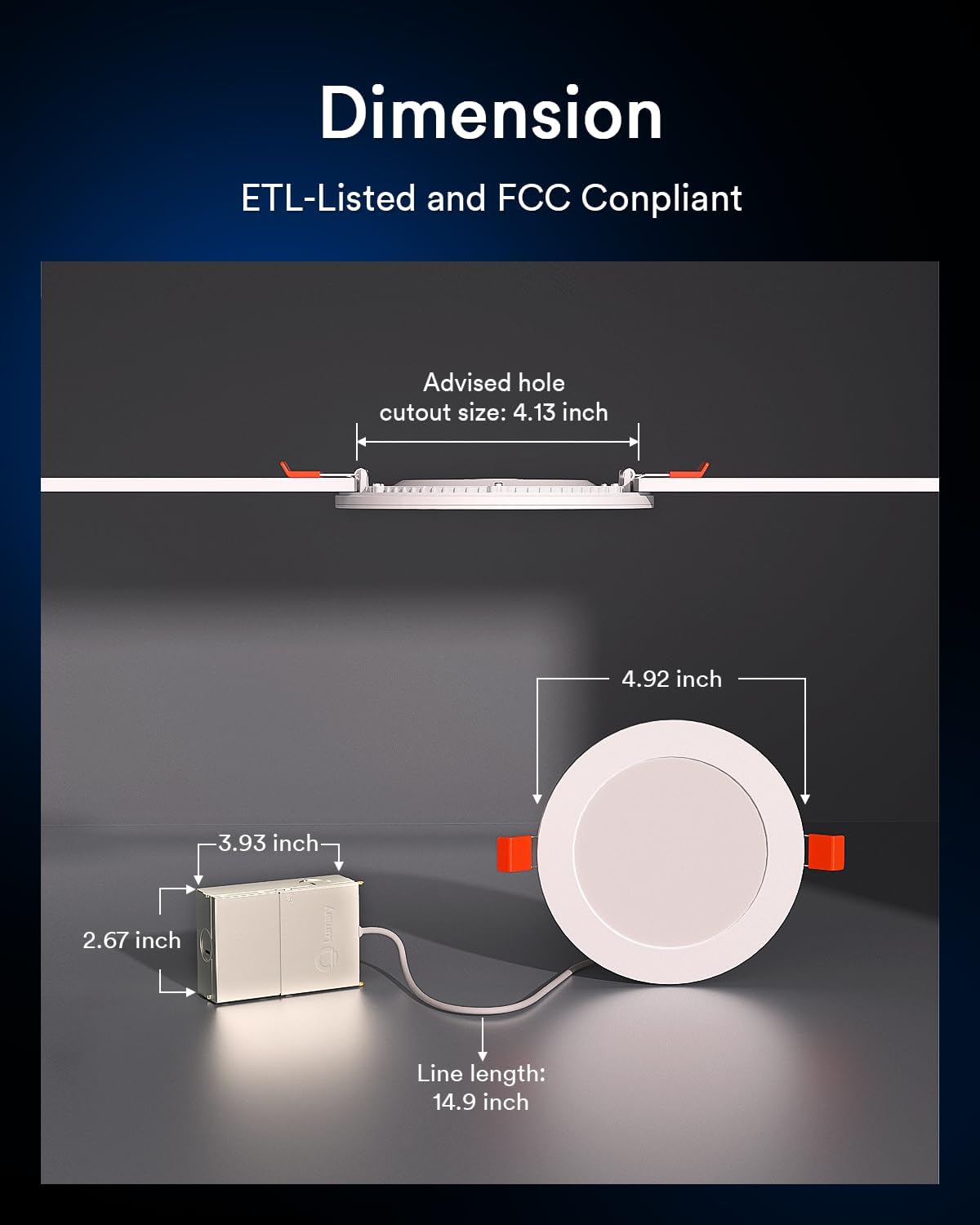 Lumary Smart Recessed Lighting Pro 4 Inch with RGB/Night Light, 9W 780lm Smart Wafer Lights with Night Light, Smart WiFi Rece