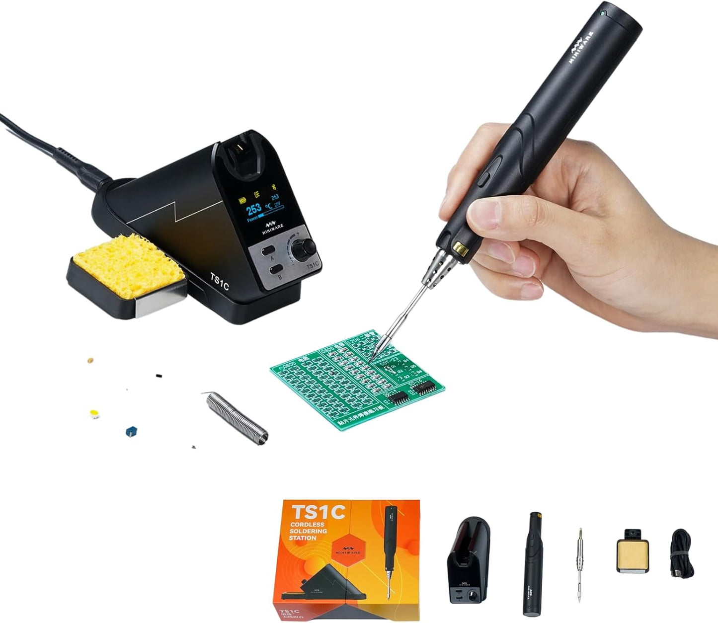 SainSmart TS1C Portable Soldering Iron, Cordless Soldering Pen, 36W Digital Electric Soldering Iron Station Kit with TS-B02 Tip, 750F Super Capacitor