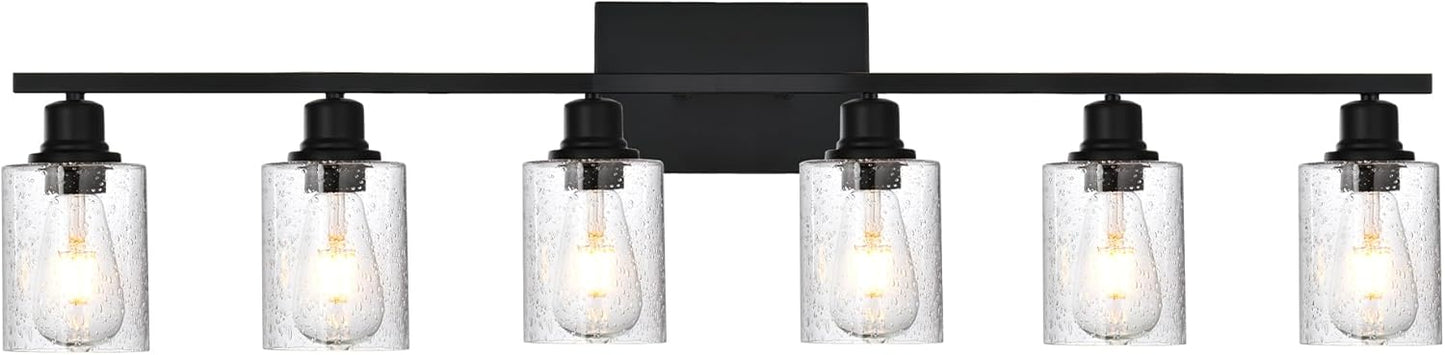 Bathroom Lights Black 6 Light Industrial Vintage Vanity Lighting with Clear Seeded Glass,Modern Bath Porch Wall Light F