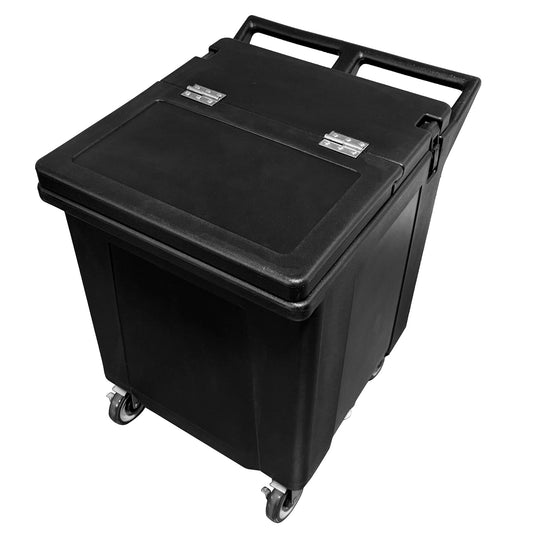 Pearington Tall Ice Caddy, 125 lb Insulated Ice Carrier with Swivel Casters, Commercial Ice Bin with Drain Faucet, Ice Scoop Included Black