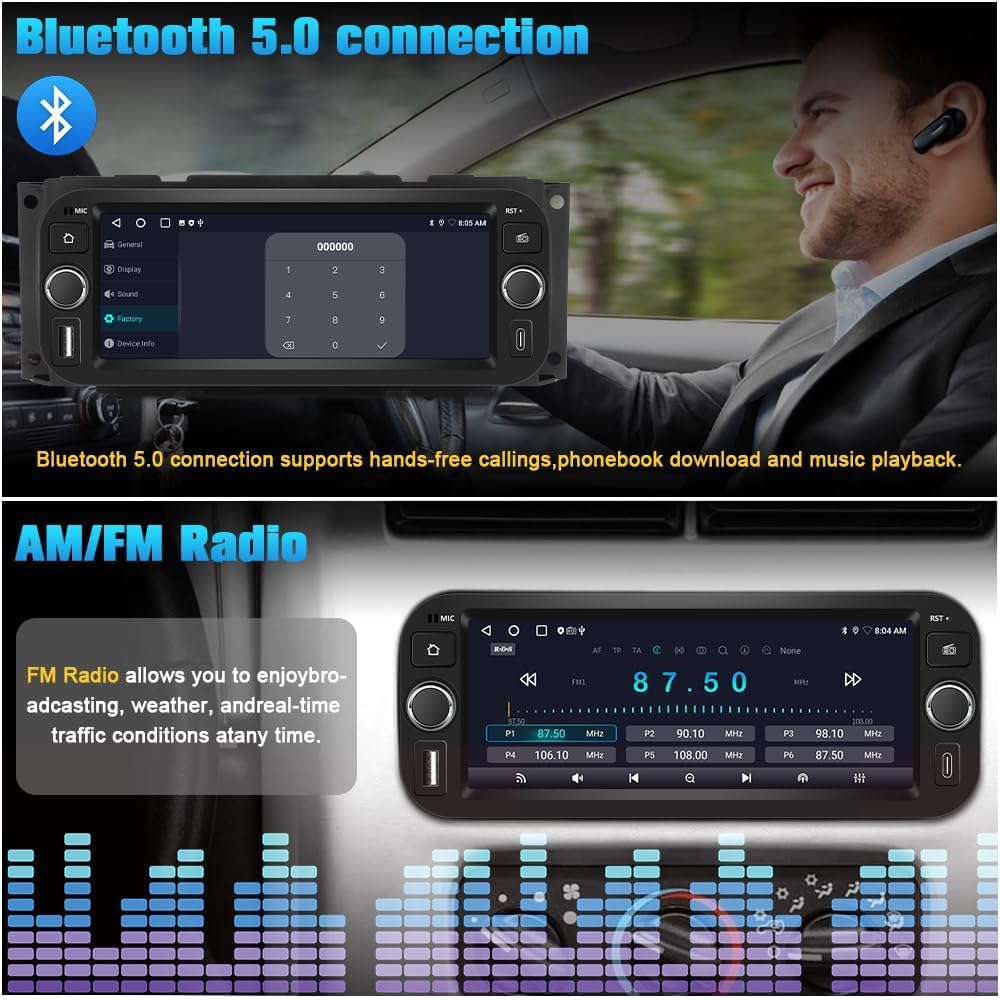 AWESAFE Car Stereo for Jeep Wrangler 2003-2006 Dodge RAM 2002-2005 | Touch Screen RAM 1500 Radio, CarPlay Android Auto, WiFi GPS AM FM, SWC, Camera, 2GB+64GB