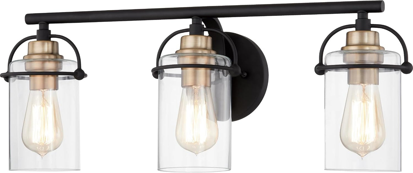 Quoizel Emerson 24" 3-Light Matte Black Vanity Light, Bathroom Lighting Fixture with Clear Glass Shades, Transitional Wall Mount for Over Mirror Matte Black 3-Light