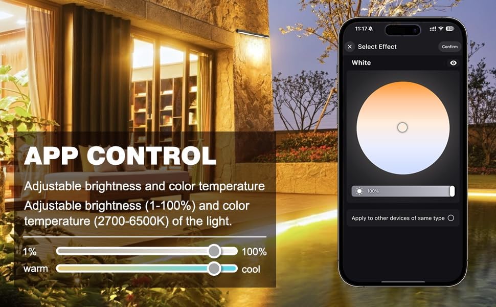 Smart LED Light Bar 20" – WiFi App & Remote Controlled RGB Wall Washer, 2700K-6500K Tunable White, 100% Dimmable IP65 Waterproof Outdoor Light Fixture, Voice Control, for Patio Garden Stage 20" Tunable White(2700-6500K)