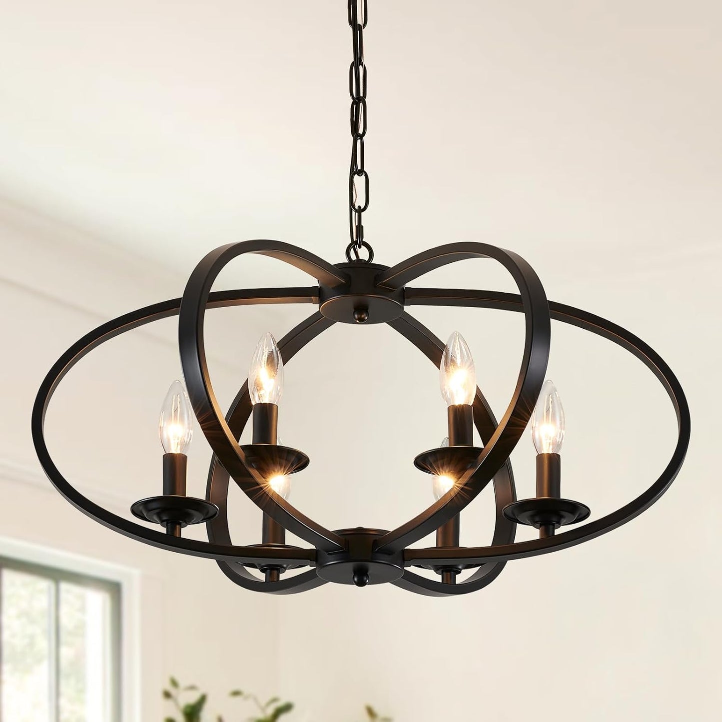 Modern Chandeliers for Dining Room Light Fixture, 24' Black Chandelier Style Flower Metal Shape,6-Light Kitchen Lighting Hanging Lights