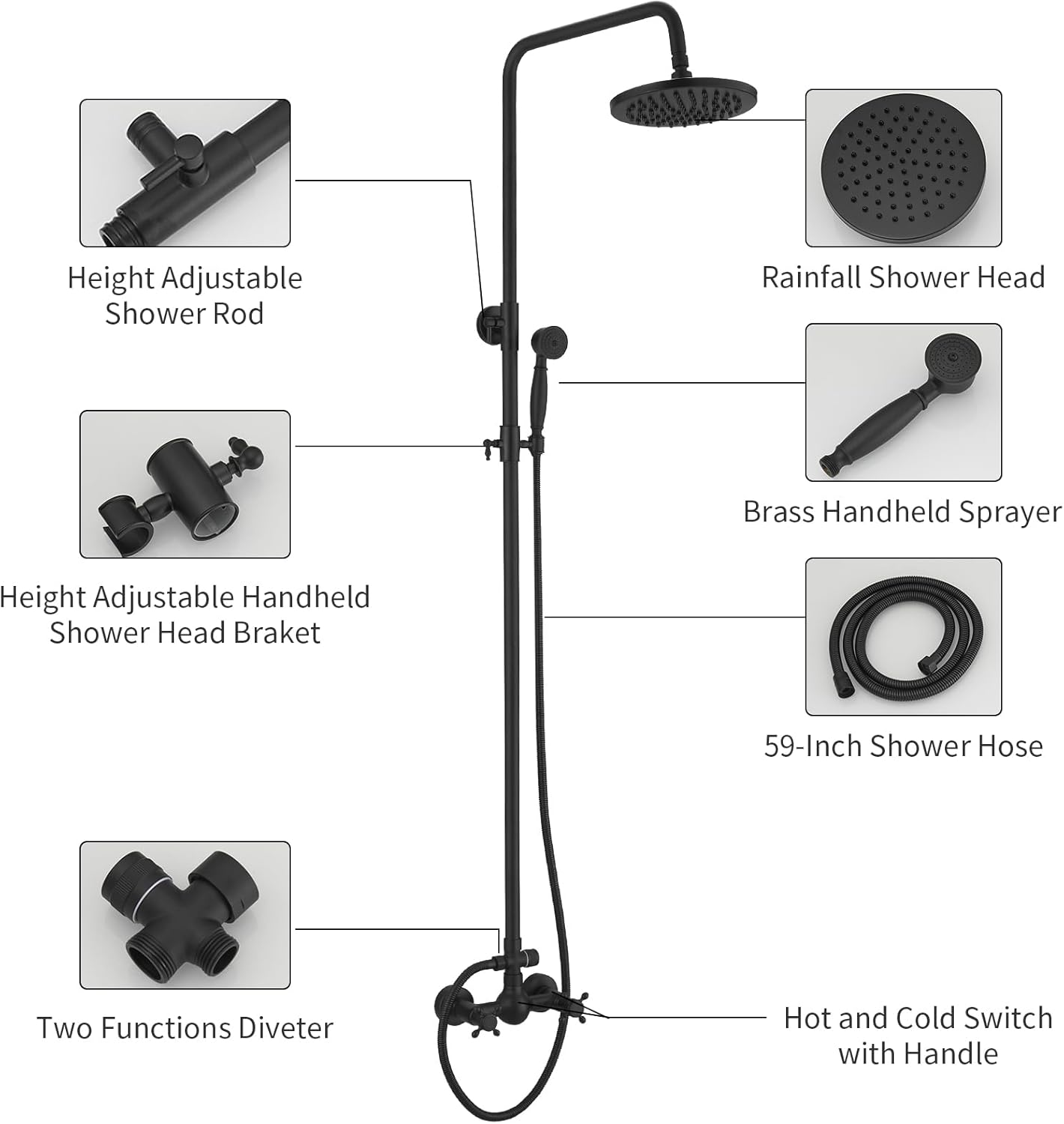 Bathfinesse Outdoor Shower Faucet, Bathroom Shower Fixture System Combo Set, High Pressure Rain Shower Head with Hand