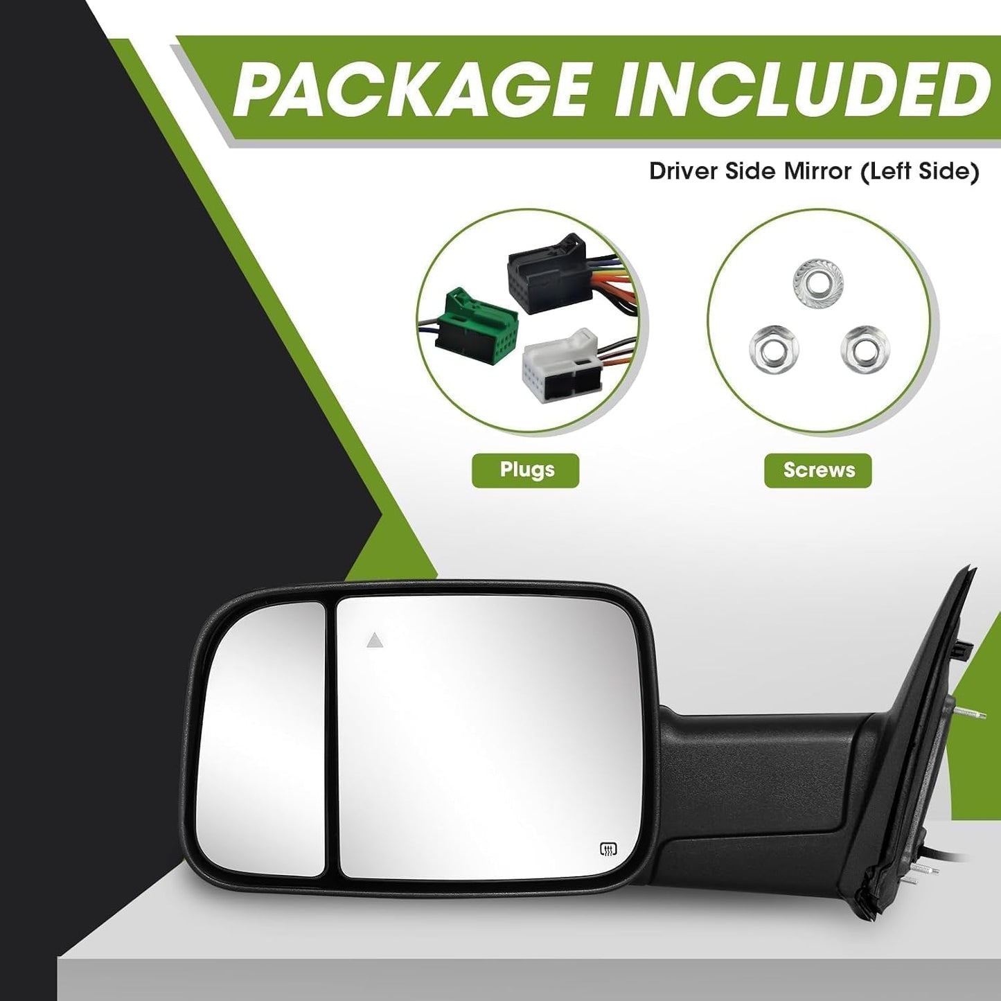 Driver Side Tow Mirror for 2019-2022 Ram 2500 3500 | Left, Turn Signal & Running & Puddle Lights, Power Heated & BSM & Temp Sensor, Manual Fold Flip-Up