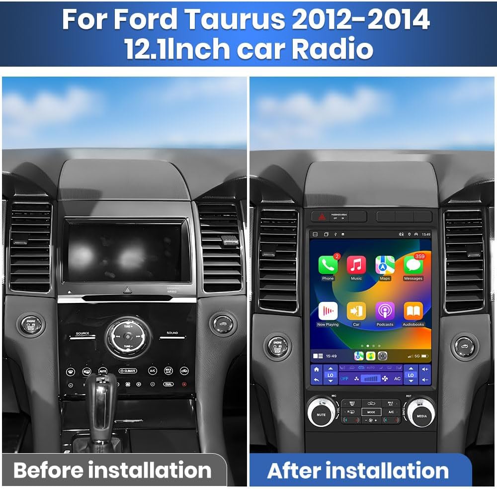 Android 13 Car Radio for Ford Taurus 2012 2013 2014, 12.1 Inch Touch Stereo with Wireless CarPlay & Android Auto, SWC, DSP, GPS,Bluetooth, WiFi, AM,FM [4+64G]