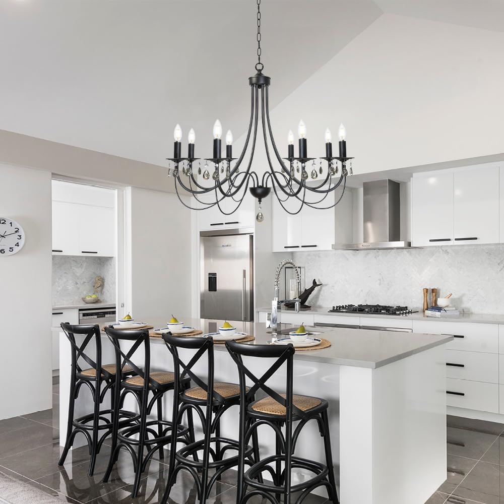 TODOLUZ 8-Lights Farmhouse Candle Chandeliers, Black Dining Room Pendant Lighting Over Table Ceiling Light Fixtures Hanging for Kitchen Island Foyer