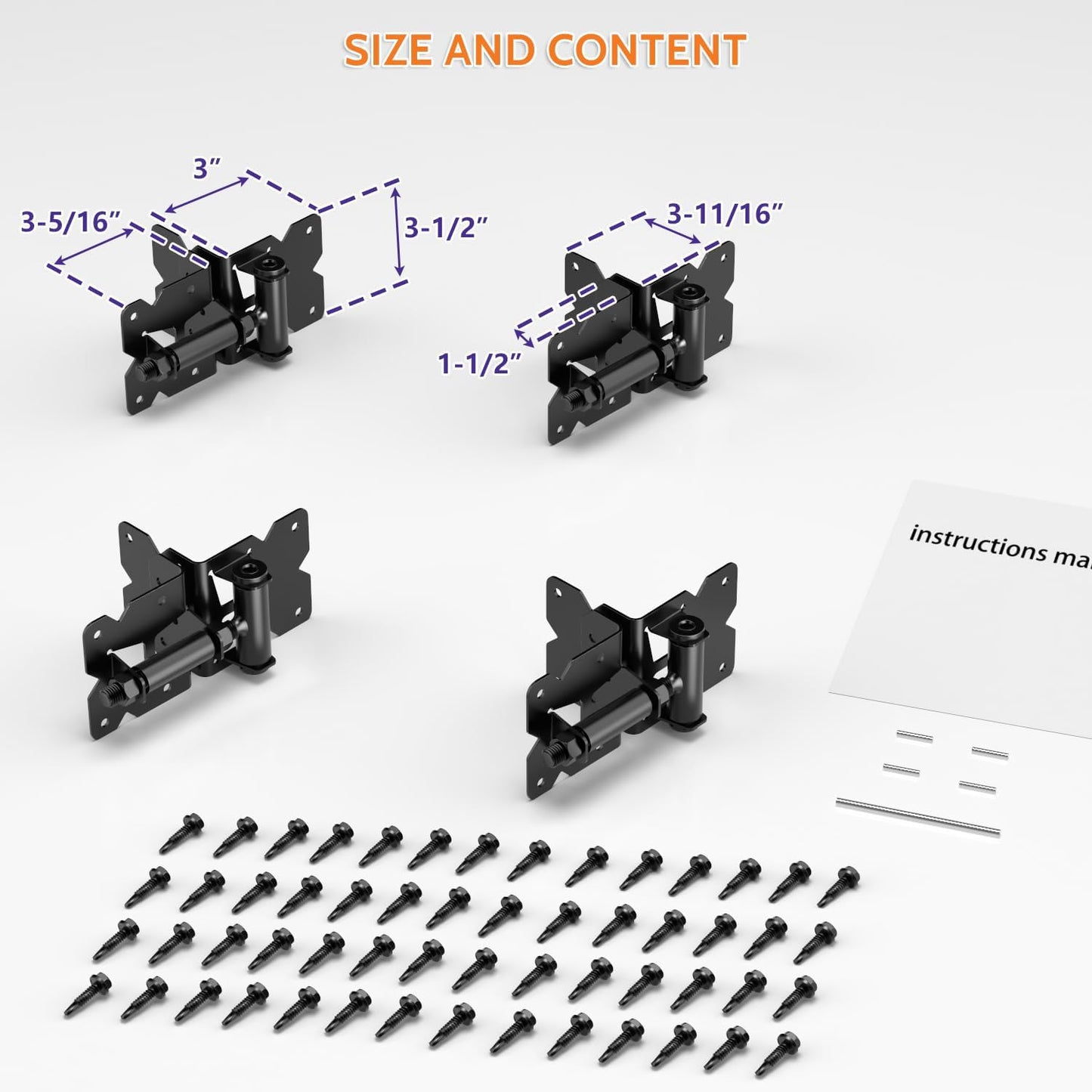 SKYSEN Self-Closing&nbsp;Fence Gate&nbsp;Hinges, Latch, and 24' Drop Rod for Double Gate Fence, Fence Gate Hardware -&nbsp;Easy to