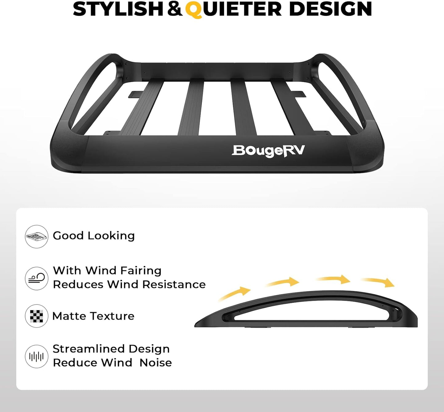 BougeRV 2.0 Anti-Rust Aluminum Roof Basket 47''x40''x8'',Lightweight & 150LBS Load Capacity Roof Rack Basket, Universal Rooftop Basket with Black Matte Coating, Fit for SUV,Truck,Cars with Cross Bars