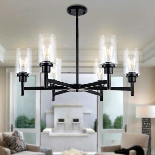 HCCZ 6 Light Farmhouse Chandelier Black Dining Room Light Fixture Over Table Industrial Hanging Pendant Lighting for Living Room Foyer Kitchen Island