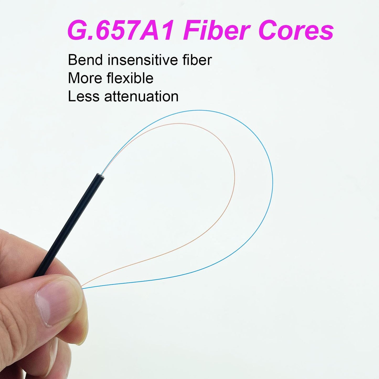 Etayson Fiber Optic Outdoor Drop Cable 2 Cores, G657A1 Fiber Core 9/125 Single Mode, 1 Steel Wire + 2 FRP Strengthen Member, LSZH Black Jacket, 1000