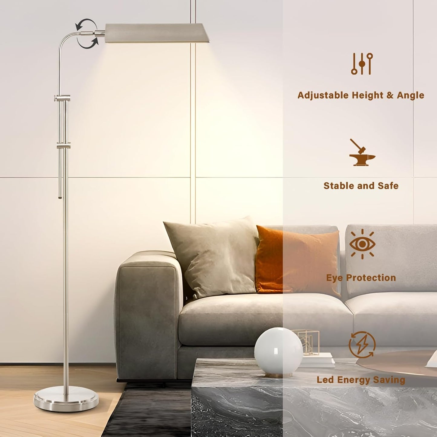 GyroVu Pharmacy Floor Lamp, Height Adjustable Floor Lamp for Living Room Led Floor Lamp Modern Tall Lamp with 350 Swing Arm Led Standing Lamp for