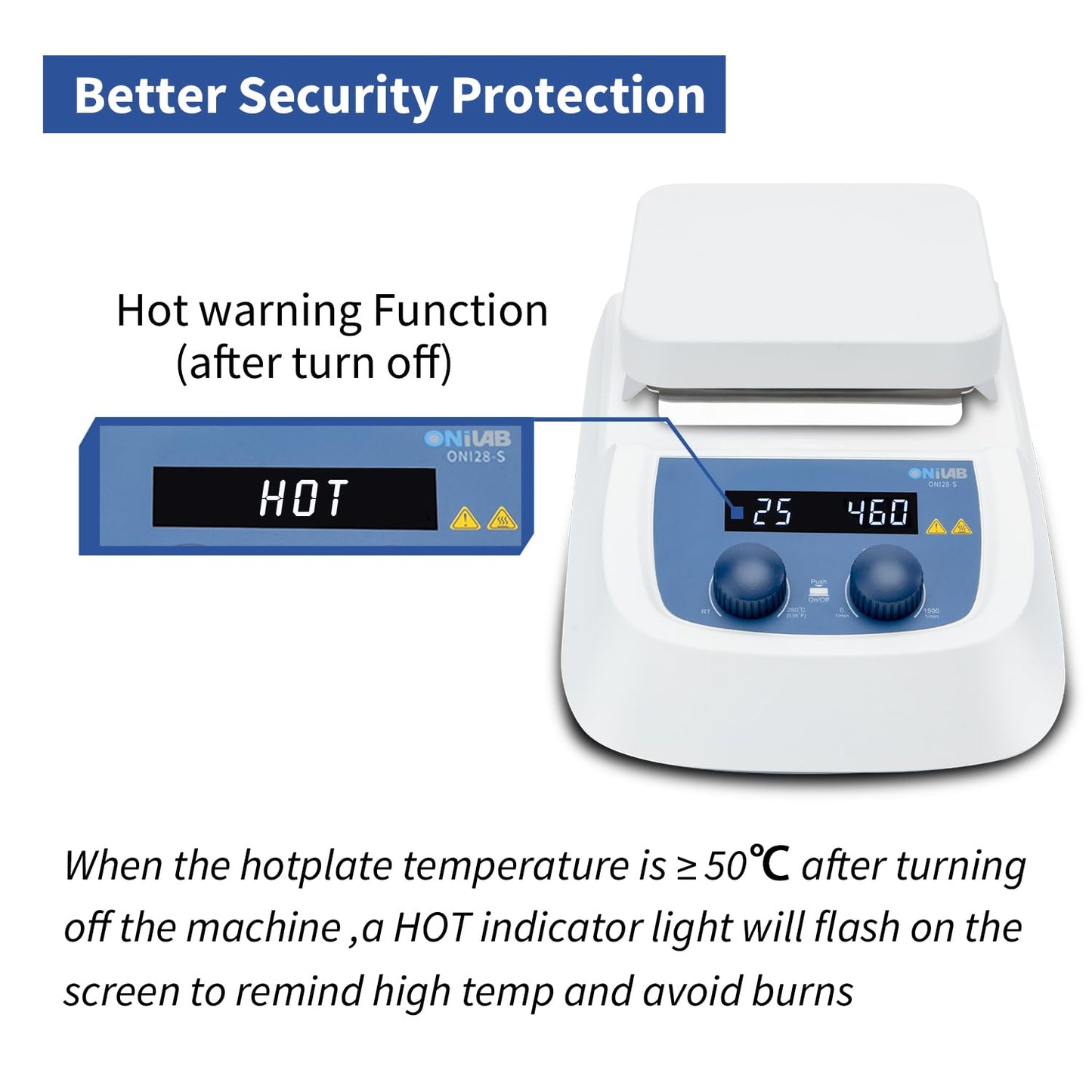 ONiLAB 280 5-inch LED Digital Square Hotplate Magnetic Stirrer with Ceramic Coated Stainless Steel Work Plate, 200-1500rpm,110V,Temp Probe Sensor
