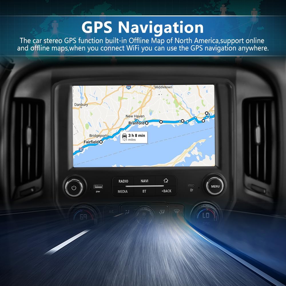 4+64G Car Radio Stereo for Chevy Silverado GMC Sierra 2014-2018 Android 13 Wireless CarPlay Android Auto Bluetooth GPS Navigation