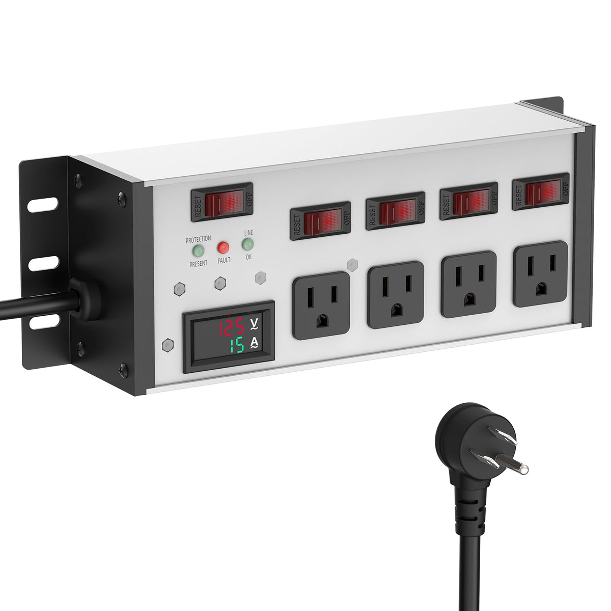 JUNNUJ EMI/RFI Filter Surge Protector, with Digital Display, 6 FT, Silver