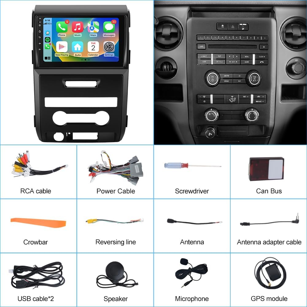 Car Stereo for Ford F150 F-150 2009 2010 2011 2012, Android 13 Car Radio 9 inch Touch Screen with Wireless CarPlay/Android Auto SWC GPS WiFi 2+64G