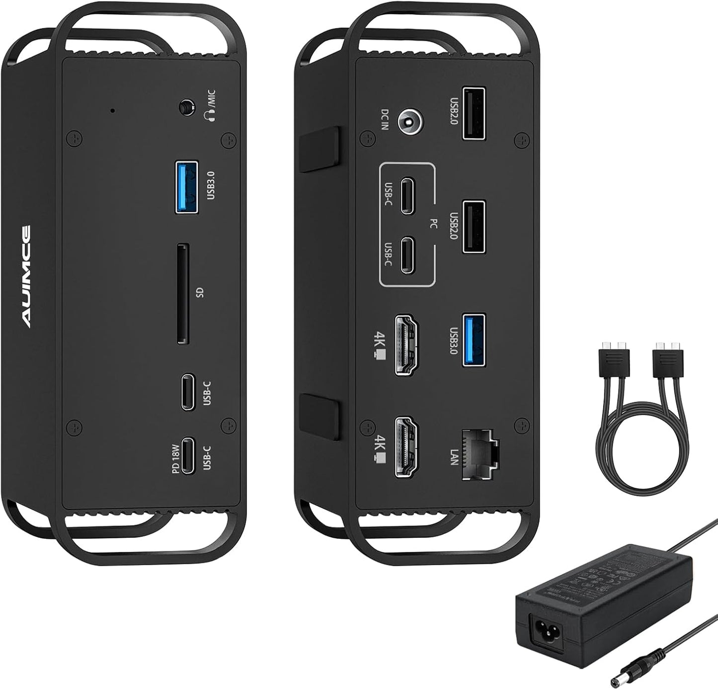 MacBook Pro Docking Station Dual Monitor with 2 HDMI 4K Display,14 in 2 USB C Dock,100 AC Power Adapter, 18W PD Charging Port, Ethernet, 4 USB A