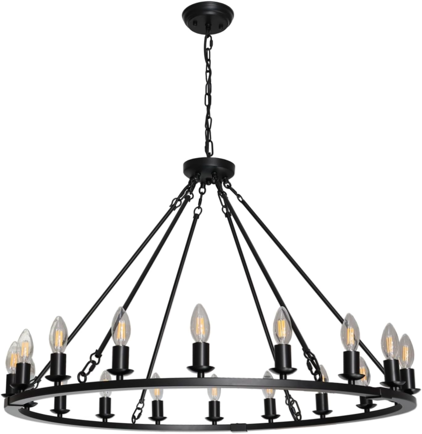 Wagon Wheel Chandelier 36 inch Modern Farmhouse Ceiling Light Fixtures for Dining Room Living Room Hallway Entryway Foyer, 18 Lights, Black