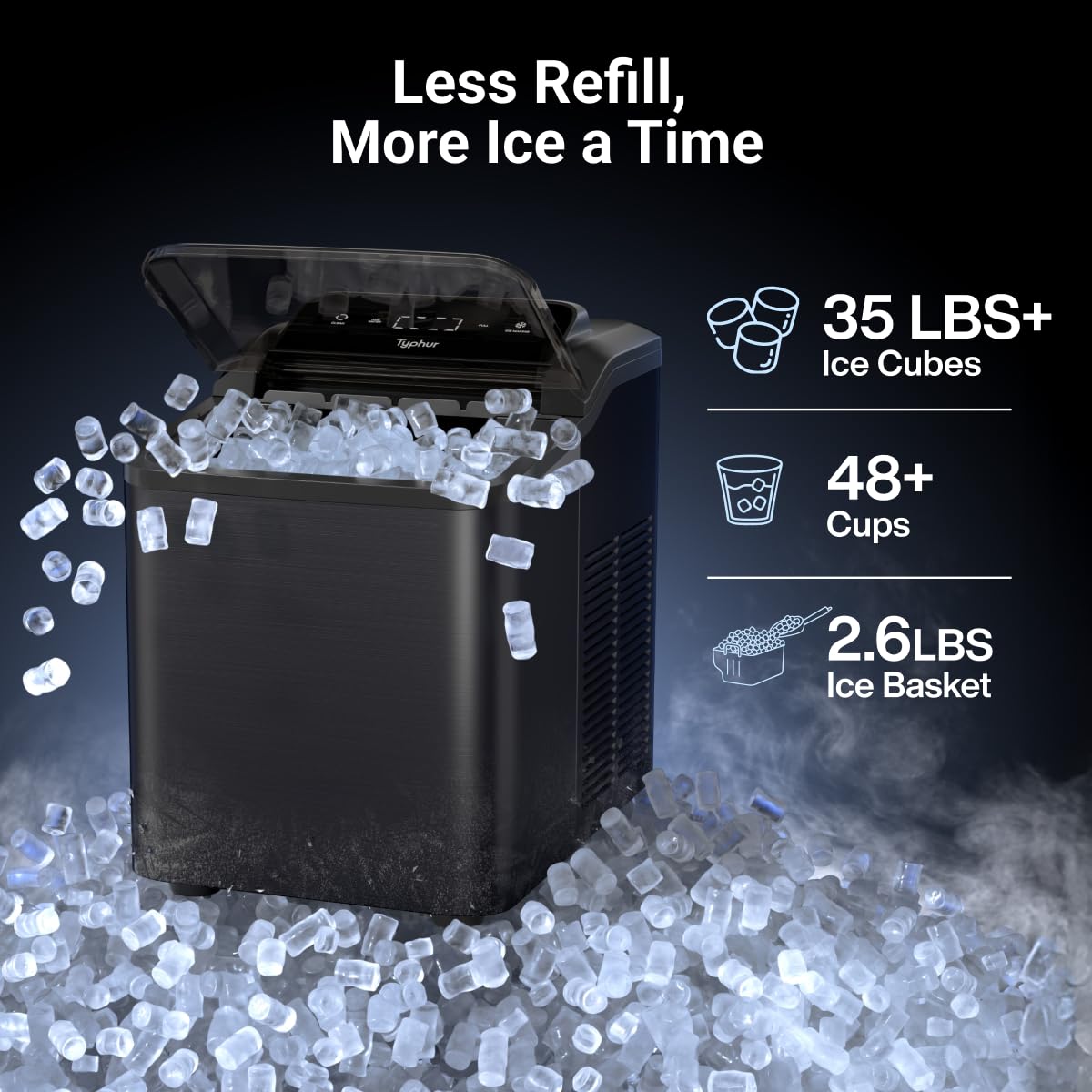 Fast Nugget Ice Maker Countertop with Self-Cleaning Pump, 35lbs/24H Crushed Pebble Ice Machine, 8 Packs Cleaner, Dual Ice Scoops for Home, Kitchen, Party, RV, Onyx Black Stainless Steel
