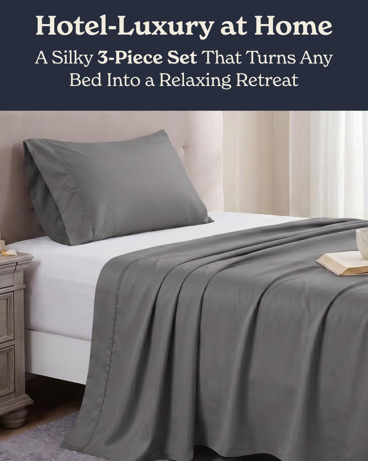 Beckham Hotel Collection Twin XL 3 Piece Cooling Sheet Set for Hot Sleepers, Silky Soft, Breathable & Cooling Summer Sheets for Dorm Beds - Fits Mattress 16" Deep - Wrinkle & Fade Free, Dark Gray 04 - Dark Gray Twin XL