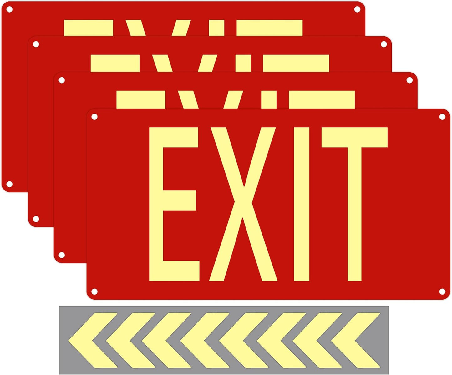 (4 Pack) Photoluminescent Exit Sign Aluminum