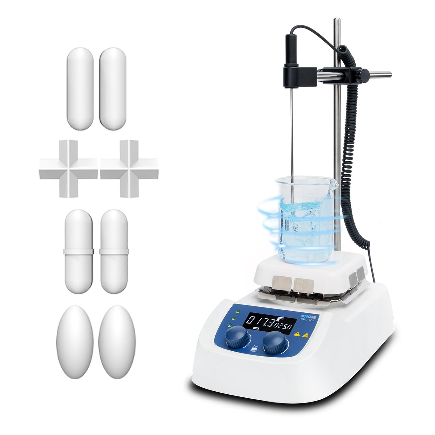 ONiLAB 280 5-inch LED Digital Square Hotplate Magnetic Stirrer with Ceramic Coated Stainless Steel Work Plate, 200-1500rpm,110V,Temp Probe Sensor