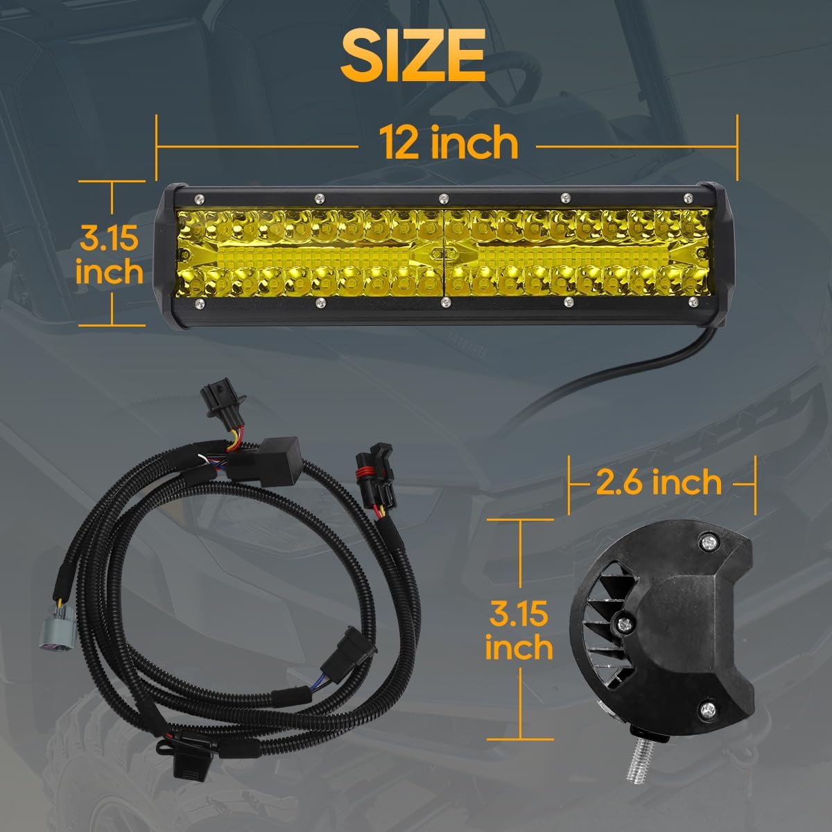 Front Bumper LED Light Bar for Polaris Ranger XP 1000 2025+, Amber Yellow