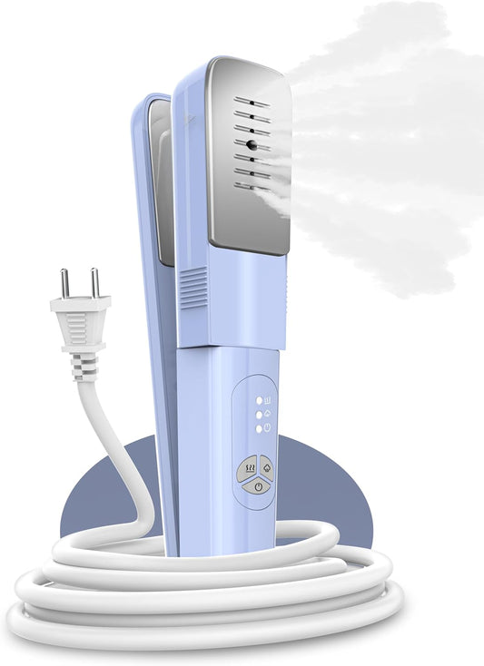 Travel Steam Iron Rylena, 180 degree Rotates to Clip, Hang, Flat Iron for Clothes, Curtains, Leakproof/Splashproof, Blue
