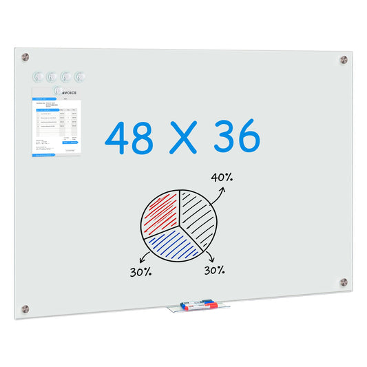 maxtek Magnetic Glass Whiteboard 48 x 36 in, Frameless Glass Board for Wall