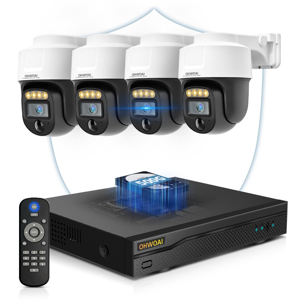 4K Wired Security Camera System, Outdoor CCTV Video Surveillance Systems | 8MP 2160p, 2-Way Audio, Color Night Vision, 360° Remote PTZ, Auto Tracking, IP66 Waterproof 4-Cams 500GB HDD