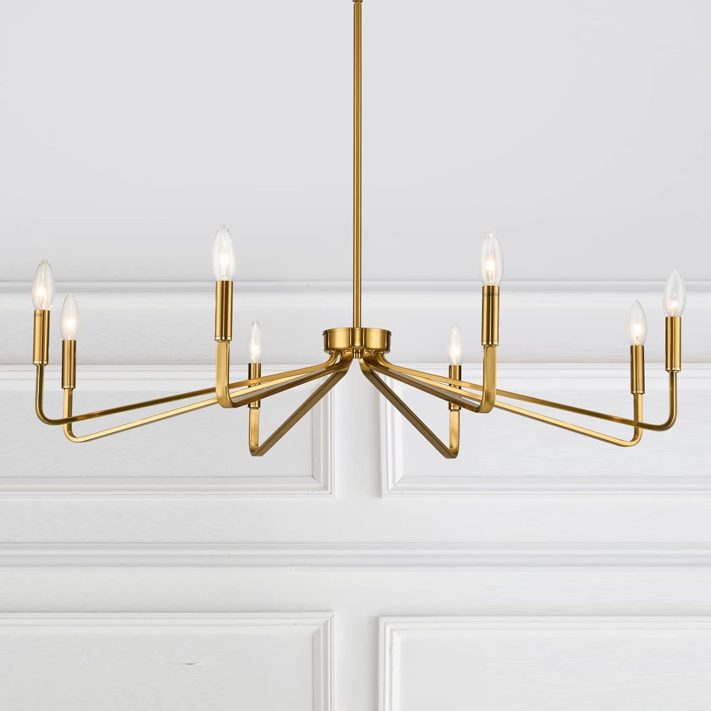 ACANER 38' Gold Chandeliers for Dining Room, 8-Light Modern Farmhouse Chandelier Light Fixture, Brushed Brass Industrial Candle Lighting Hanging