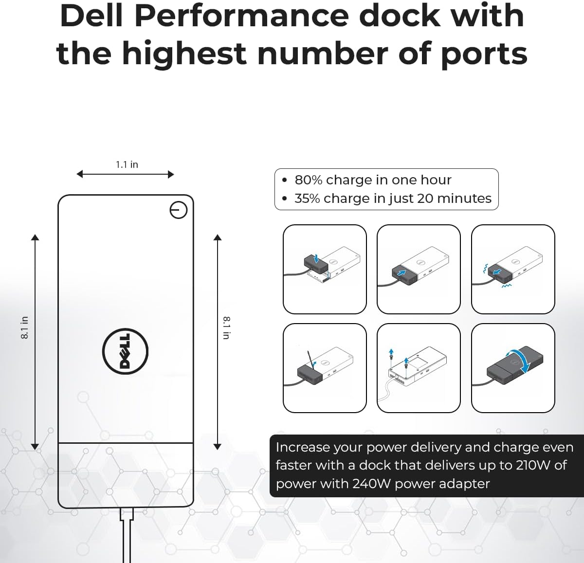 WD19DCS Docking Station Performance Dock Bundle with 240W Power Adapter (210W Power Delivery) - HDMI Cable + Display Port Cable + USB-C Cable +