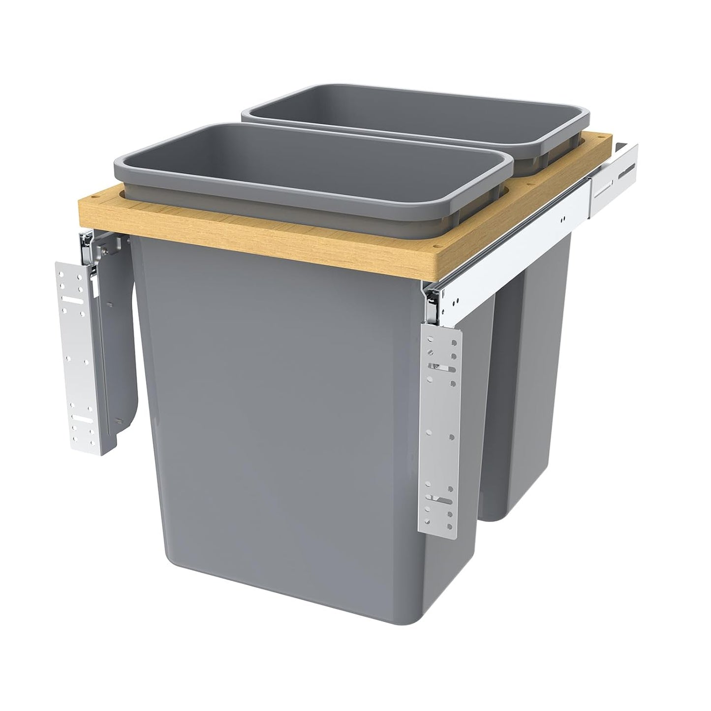 Double Pull Out Under Cabinet Trash Can 35 Qt Garbage Bin for 15' x 1.5' Face Frame, Grey