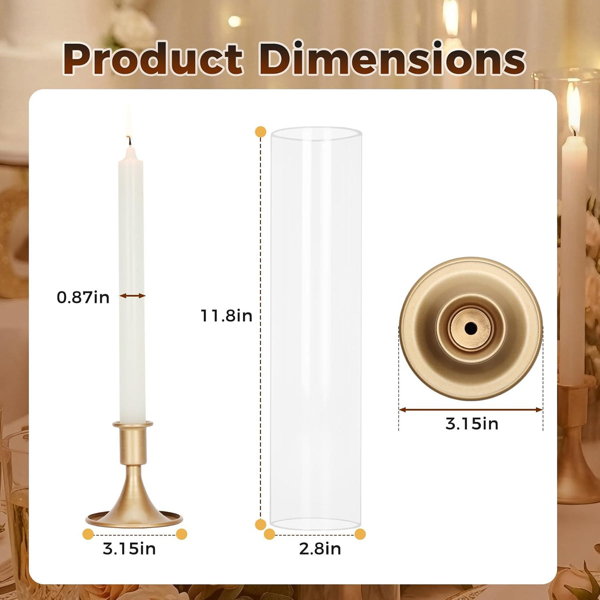 Hurricane Glass Candle Holders, Gold Candlestick Holders 18 Pcs