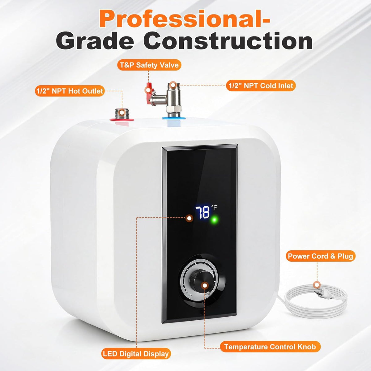 30L Under-Sink Water Heater, 8-Gal Electric Tank Water Heater