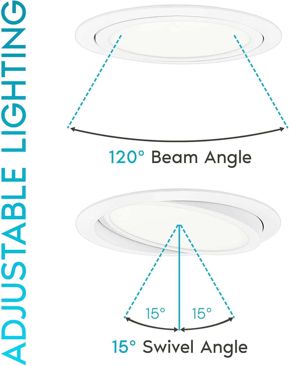 LUXRITE 6 Inch Gimbal LED Recessed Lighting, 5 Color Selectable 2700K-5000K, 1400 Lumens, Adjustable Swivel Downlight, Dimmable, 15W, Wet Rated, IC