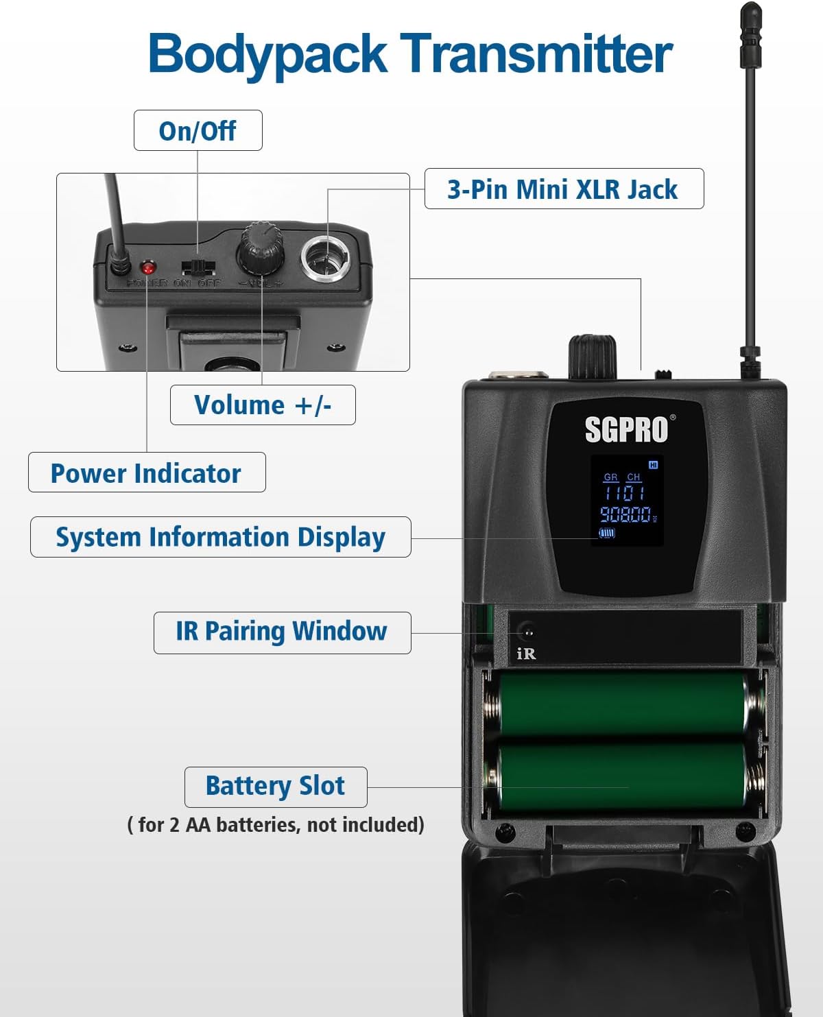 SGPRO 4-Channel Wireless Microphone System - 250Ft Range, Metal Mics & Receiver, Fixed Frequency Cordless Microphones Ideal for Events and Live